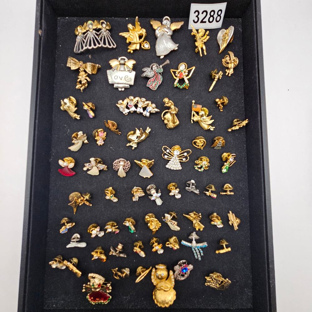 VINTAGE ANGEL TAC PIN LOT CHRISTMAS RELIGIOUS RHINESTONE COSTUME JEWELRY